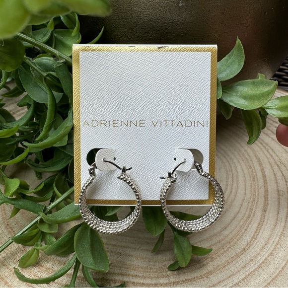 Adrienne Vittadini Silver Tone Textured Rope Hoops NWT - Picture 1 of 3
